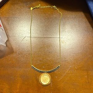 Beautiful women’s Italian coin necklace with black stones